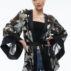 Alice + Olivia Black and Brown Sheer Floral Kimono Jacket